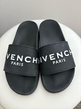 Authentic Givenchy Black Paris Logo Slide Sandals